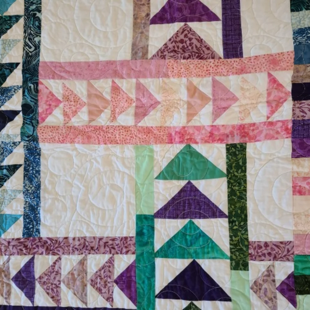 Handmade quilt arrows triangles and stripes multicolor cotton approx 57